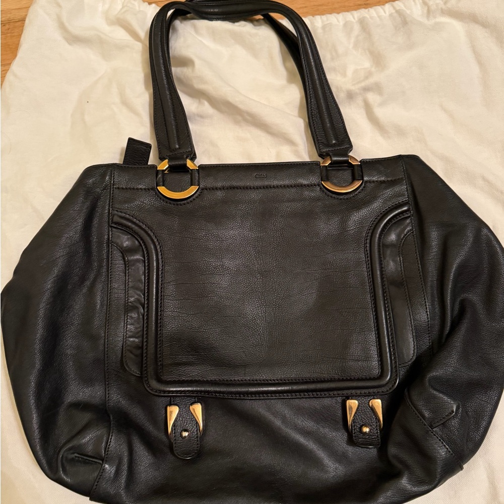 Chloe Black Leather Tote Bag